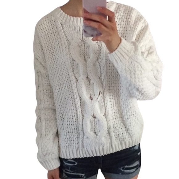 Garage Sweaters - Garage Cable Knit Crewneck Sweater White M